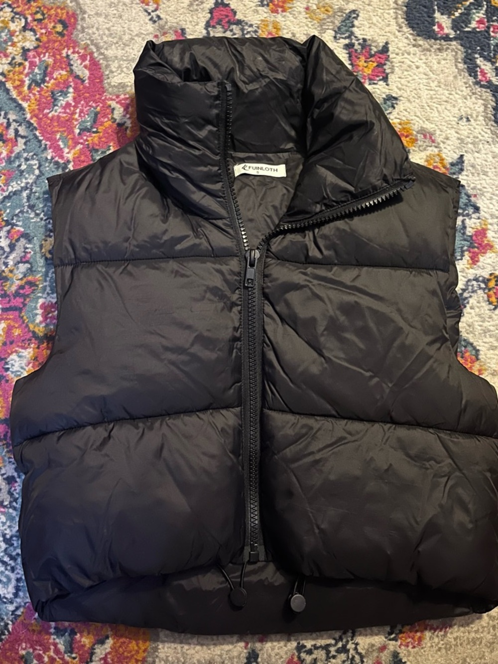 Black Quilted Puffer Vest with High Collar